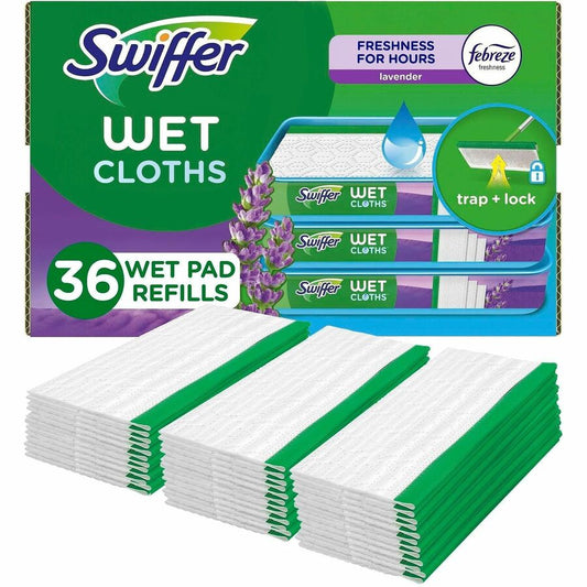 Swiffer Sweeper Wet Mop Cloths - Lavender Scent - 8" Width x 10" Length - Textured - White - 3 / Carton