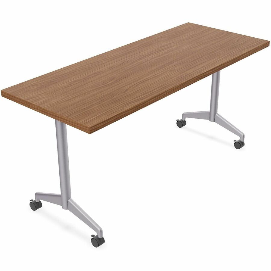 Special-T ZIA Series Training Tables Collection - Rectangle Top - Powder Coated T-shaped Base x 24" Table Top Width x 48" Table Top Depth - 29" Height - Training - Assembly Required - Walnut - High Pressure Laminate (HPL) - Cast Aluminum, Steel Base Ma...