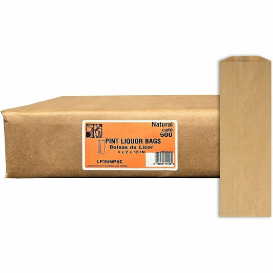 AJM Pint-Size Liquor Bags - Natural Kraft - Paper - Bottle, Supplies - Recycled - 500 / Carton