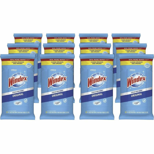 Windex&reg, Glass & Surface Wipes - For Multi Surface - Wipe - 155.20 oz (9.70 lb) to - Fresh, Pleasant Scent - Recommended For: Smear Remover, Smudge Remover - Streak-free, Pre-moistened, Drip-free - White - 38/Pack - 12 / Carton