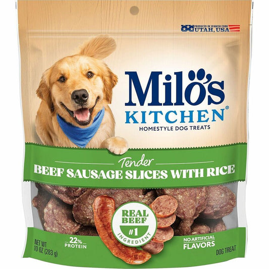 Milo's Kitchen Beef & Rice Dog Treats - For Dog - Sliced - Beef Sausage, Rice - 10 oz - 1 Each