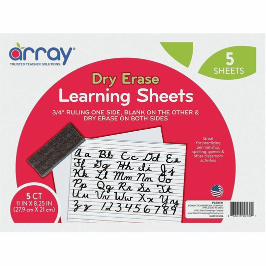 Array 2-Sided Dry-Erase Learning Sheets - White Sheet Color - 11" Length x 8 1/4" Width - Non-adhesive, Ruled, Wipeable, Recyclable - 5 / Pack