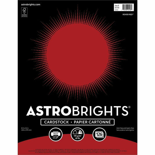 Astrobrights Colored Cardstock - Letter - 8 1/2" x 11" - 65 lb Basis Weight - Acid-free, Lignin-free - Rover Red - 126 / Pack