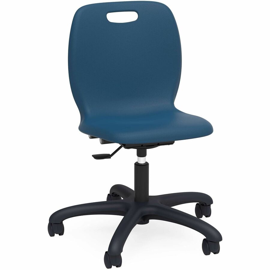 Lorell League Adjustable Height Mobile Classroom Chair - 22.6" Height - Material: Polypropylene - Finish: Navy - Swivel, Casters, Versatile, Adjustable Seat, Swivel Caster, Dual Wheel Caster, Pneumatic Adjustment, 360&deg, Swivel, Hooded Caster - For C...