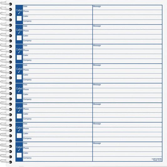 Adams Voice Mail Log Book - 60 Sheet(s) - Spiral Bound - 7.50" x 8.50" Sheet Size - Blue, White - 2 / Pack