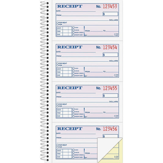 Adams Spiral 2-part Money/Rent Receipt Book - 200 Sheet(s) - Spiral Bound - 2 Part - 11" x 5.25" Form Size - White, Canary - Assorted Sheet(s) - 1 Each