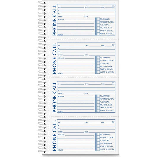 Adams Spiral Bound Phone Message Books - 400 Sheet(s) - Spiral Bound - 2 Part - 5.25" x 11" Sheet Size - Assorted Sheet(s) - 1 Each