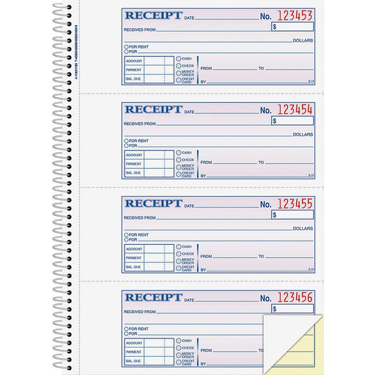 Adams Spiral 2-part Money/Rent Receipt Book - 200 Sheet(s) - Spiral Bound - 2 Part - 2.75" x 7.62" Form Size - White, Canary - Assorted Sheet(s) - 1 Each