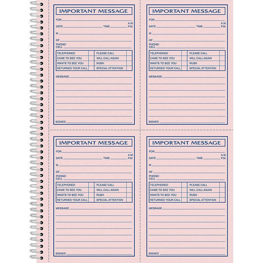 Adams Carbonless Important Message Pad - 200 Sheet(s) - Spiral Bound - 2 Part - Carbonless Copy - 8.50" x 11" Sheet Size - Assorted Sheet(s) - 1 Each