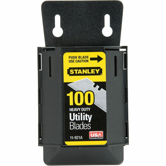 Stanley Heavy Duty Utility Blades Pack - 7.50" Length - Wall Mountable - Carbon Steel - Silver, Black - 100 / Pack
