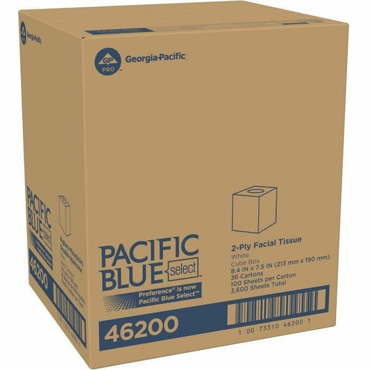 Pacific Blue Select Facial Tissue by GP Pro - Cube Box - 2 Ply - 7.65" Width x 8.85" Length - White/ - 100 / Box