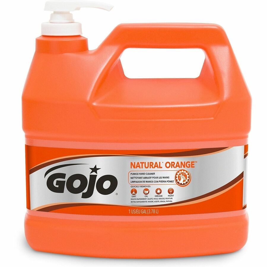 Gojo&reg, Natural Orange Pumice Hand Cleaner - Citrus Scent - 1 gal - Pump Bottle Dispenser - Dirt Remover, Oil Remover, Grease Remover - Hand - White - Heavy Duty, Fast Acting - 1 Each