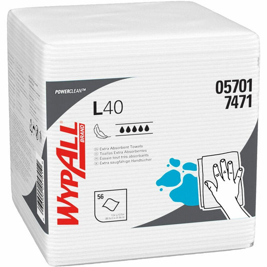 Wypall PowerClean L40 Extra Absorbent Towels - WhitePack - 56/Pack - 18 / Carton