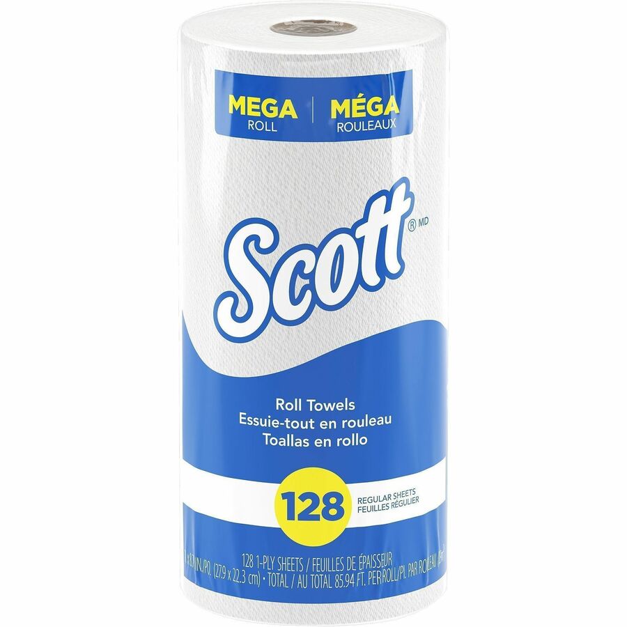 Scott&reg, Kitchen Paper Towels with Fast-Drying Absorbency Pockets - 1 Ply - 11" Width x 8.78" Length - 128 Sheets/Roll - 4.90" Roll Diameter - White - 20 / Carton