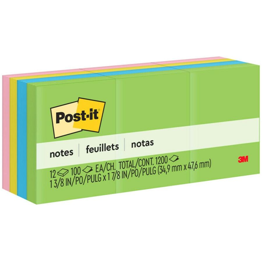 Post-it&reg, Notes Original Notepads - Floral Fantasy Color Collection - 1200 - 1 3/8" Flag/Note Width x 1 7/8" Flag/Note Length - Rectangle - 100 Sheets per Pad - Unruled - Limeade, Citron, Positively Pink, Iris Infusion, Blue Paradise - Paper - Self...