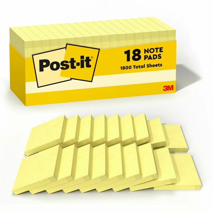 Post-it&reg, Notes Cabinet Pack - 1620 - 3" Flag/Note Width x 3" Flag/Note Length - Square - 90 Sheets per Pad - Unruled - Canary Yellow - Paper - Self-adhesive, Repositionable - 18 / Pack