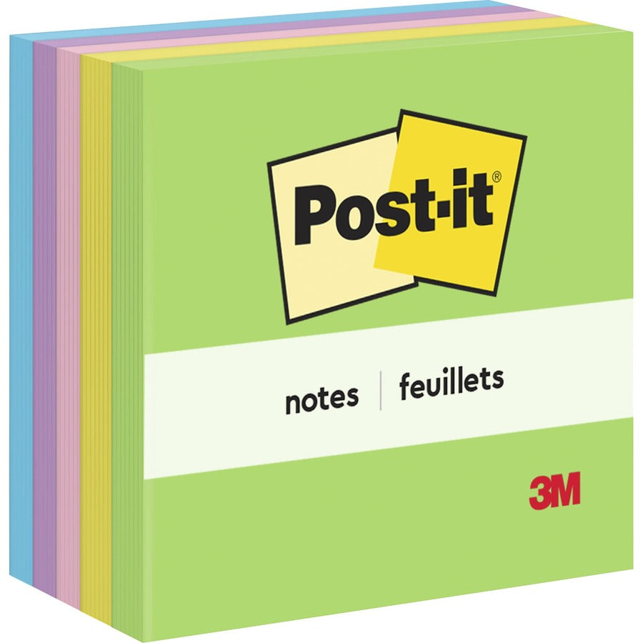 Post-it&reg, Notes - Floral Fantasy Color Collection - 500 - 3" Flag/Note Width x 3" Flag/Note Length - Square - 100 Sheets per Pad - Unruled - Limeade, Blue Paradise, Citron, Positively Pink, Iris Infusion - Paper - Self-adhesive, Repositionable - 1 Pack