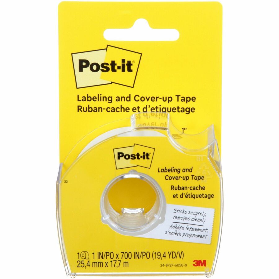Post-it&reg, Labeling & Cover-up Tape - 1" Tape Width x 58.33 ft Tape Length - 6 Line(s) - White Tape - Removable - Yellow - 1 Roll