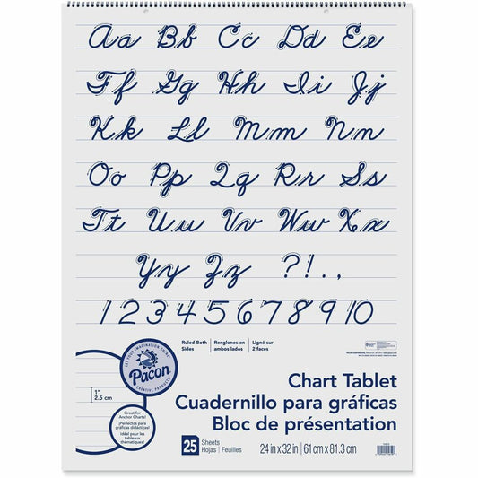 Pacon Ruled Chart Tablet - 25 Sheets - Spiral Bound - Ruled Front Ruling - 1" Ruled - 24" x 32" Sheet Size - White Paper - Stiff Cover - Sturdy Back, Recyclable, Dual Sided - 1 Each