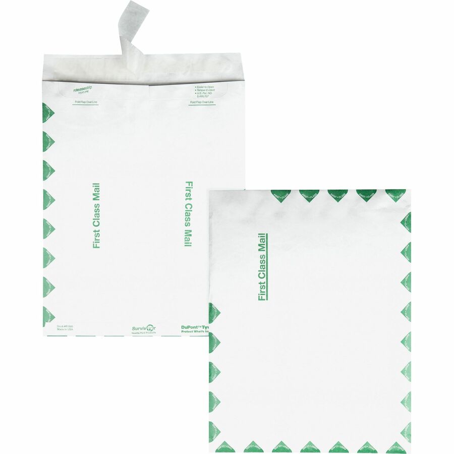 Survivor, 10 x 13 DuPont Tyvek First Class Border Catalog Mailer with Self-Sealing Closure - First Class Mail - #13 1/2 - 10" Width x 13" Length - 14 lb - Peel & Seal - White - Tyvek - 100 / Box
