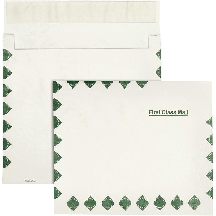 Survivor&reg, 10 x 13 x 2 DuPont Tyvek Expansion First Class Border Mailers - First Class Mail - 10" Width x 13" Length - 2" Gusset - 14 lb - Self-sealing - White - Tyvek - 100 / Carton