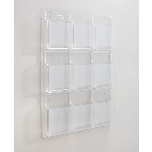 Safco 9-Pocket Magazine/Literature Display Rack - 9 Pocket(s) - 36.88" Height x 30" Width x 2" Depth - Break Resistant - Clear - Plastic - 1 Each