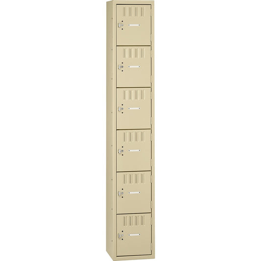 Tennsco 6-Tier No Legs Steel Box Lockers - Internal Size 12" Height x 12" Width x 18" Depth - Overall Size 72" Height x 12" Width x 18" Depth - Sand - Steel