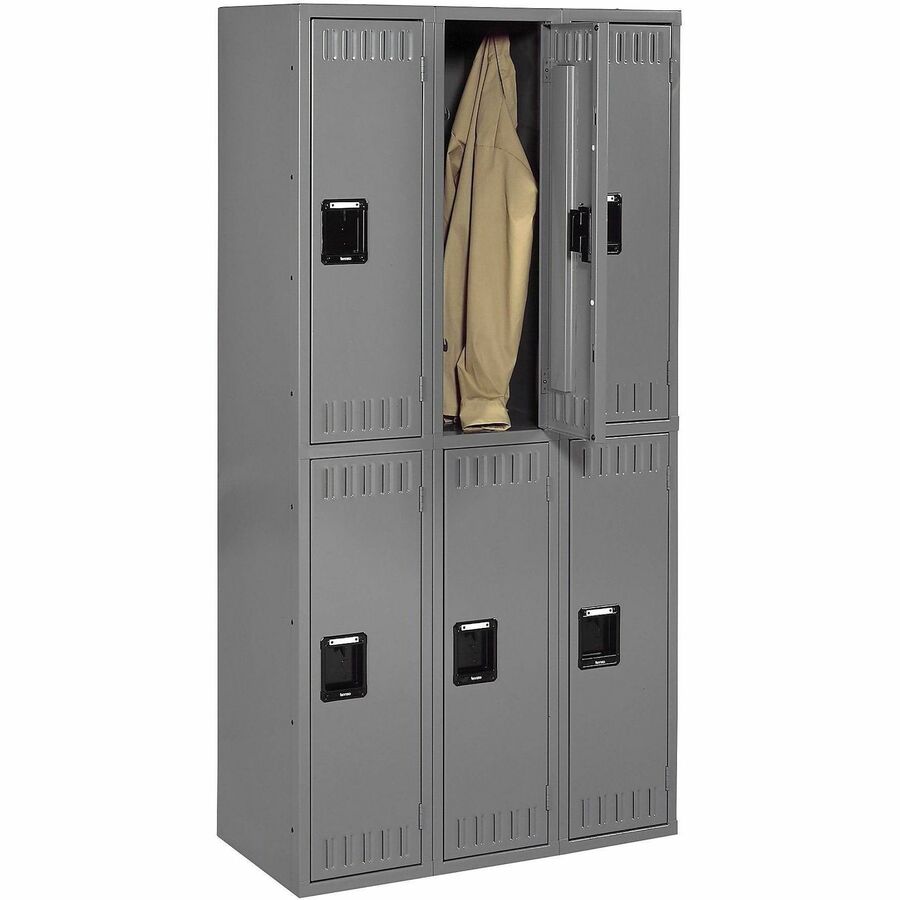 Tennsco Double-Tier Steel Lockers - Internal Size 36" Height x 12" Width x 18" Depth - Overall Size 72" Height x 36" Width x 18" Depth - Medium Gray - Steel, Metal