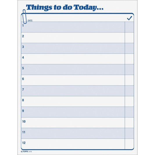 TOPS Things To Do Today Pad - 100 Sheet(s) - 11" x 8.50" Sheet Size - White - White Sheet(s) - Blue Print Color - 1 Pad