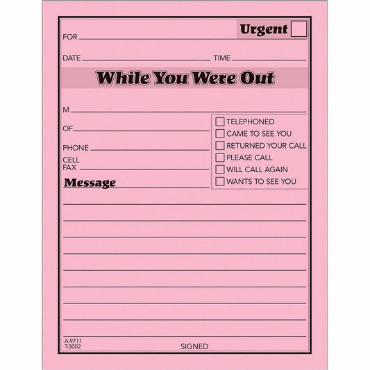 TOPS While You Were Out Message Pads - 50 Sheet(s) - Gummed - 5.50" x 4.25" Sheet Size - Pink - Pink Sheet(s) - Black Print Color - 1 Dozen