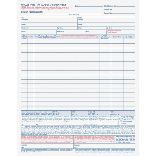 TOPS Bill-of-Lading Snap off 4-part Form Sets - 4 Part - Carbonless Copy - 11.44" x 8.50" Sheet Size - White Sheet(s) - Light Blue, Blue, Red Print Color - 1 Pack