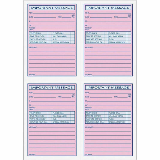 TOPS 4CPP Important Phone Message Book - 400 Sheet(s) - Spiral Bound - 2 Part - Carbonless Copy - 8.25" x 11" Sheet Size - White - Assorted Sheet(s) - Blue, Red Print Color - 1 Each