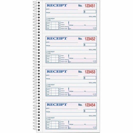 TOPS Carbonless 2-part Money Receipt Book - 200 Sheet(s) - Wire Bound - 2 Part - Carbonless Copy - 5.50" x 11" Sheet Size - Canary, White - Blue, Red Print Color - 1 Each