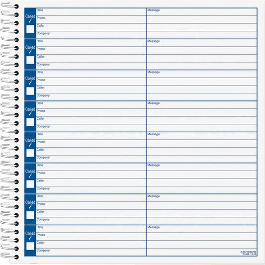 TOPS Spiral Bound Voice Message Log Book - 50 Sheet(s) - 8.25" x 8.50" Sheet Size - White - White Sheet(s) - 1 Each