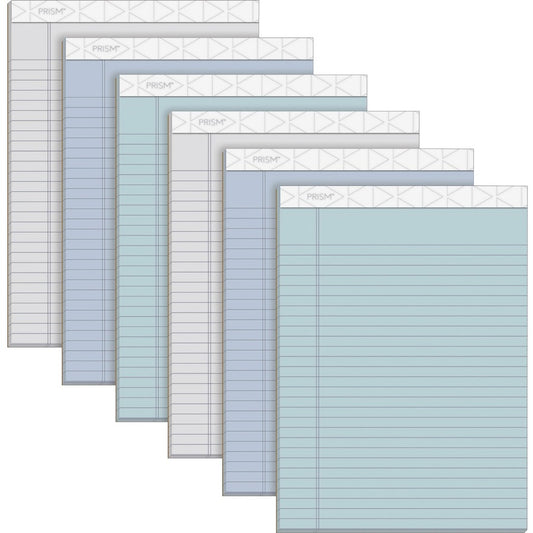 TOPS Prism Plus Colored Paper Pads - 50 Sheets - 0.34" Ruled - 16 lb Basis Weight - 8 1/2" x 11 3/4" Sheet Size - Assorted Paper - Perforated, Hard Cover, Rigid, Easy Tear - 6 / Pack