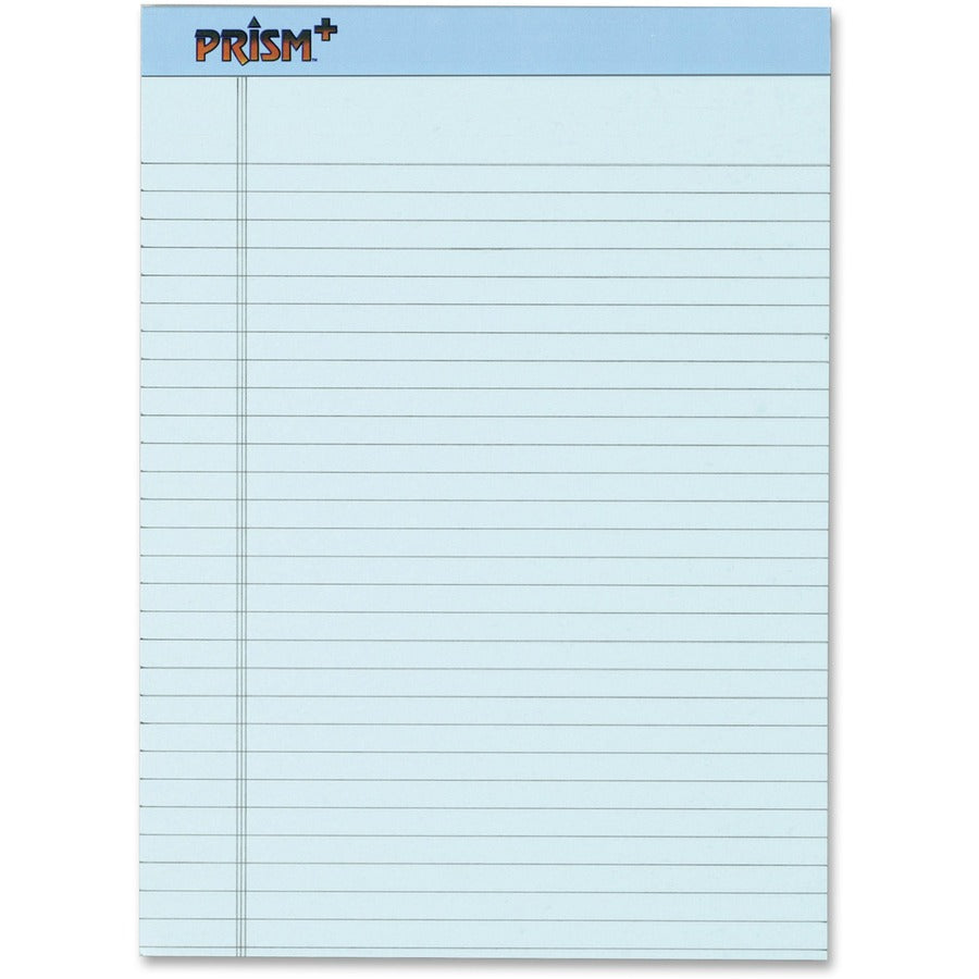 TOPS Prism Plus Colored Paper Pads - 50 Sheets - 0.34" Ruled - 16 lb Basis Weight - 8 1/2" x 11 3/4" Sheet Size - Blue Paper - Perforated, Rigid, Easy Tear - 12 / Pack