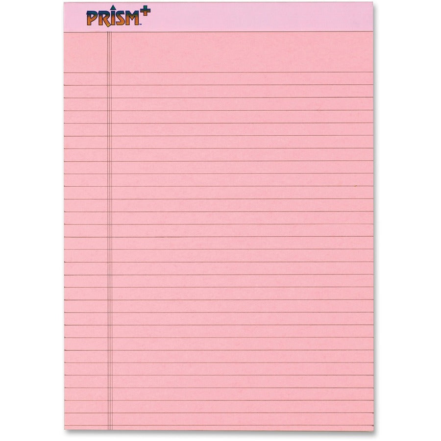 TOPS Prism Plus Colored Paper Pads - 50 Sheets - 0.34" Ruled - 16 lb Basis Weight - 8 1/2" x 11 3/4" Sheet Size - Pink Paper - Hard Cover, Perforated, Rigid, Easy Tear - 12 / Pack