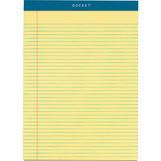 TOPS Letr-Trim Perforated Narrow Ruled Canary Legal Pads - 100 Sheets - Double Stitched - 0.25" Ruled - 16 lb Basis Weight - 8 1/2" x 11 3/4" Sheet Size - Canary Paper - Marble Green Binding - Perforated, Hard Cover, Resist Bleed-through - 6 / Pack
