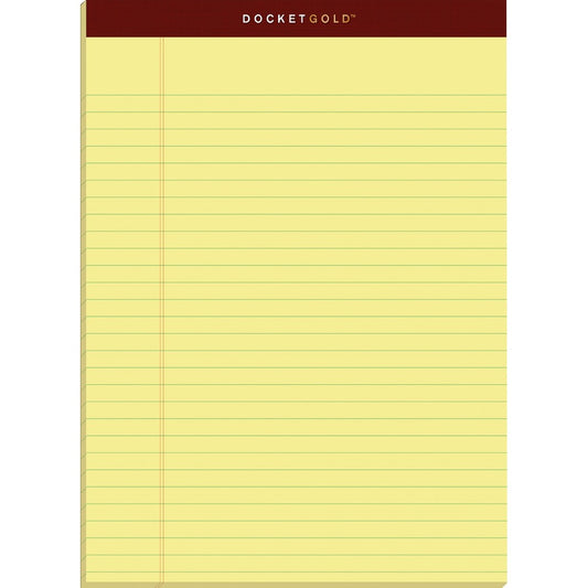 TOPS Docket Gold Legal Pads - Letter - 50 Sheets - Double Stitched - 0.34" Ruled - 20 lb Basis Weight - Letter - 8 1/2" x 11" Sheet Size - Canary Paper - Burgundy Binding - Perforated, Hard Cover, Heavyweight, Bond Paper, Resist Bleed-through, Easy Tea...