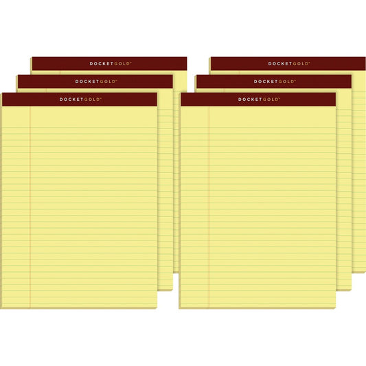 TOPS Docket Gold Legal Pads - Letter - 50 Sheets - Double Stitched - 0.34" Ruled - 20 lb Basis Weight - Letter - 8 1/2" x 11" Sheet Size - Canary Paper - Burgundy Binding - Perforated, Hard Cover, Heavyweight, Bond Paper, Resist Bleed-through, Easy Tea...