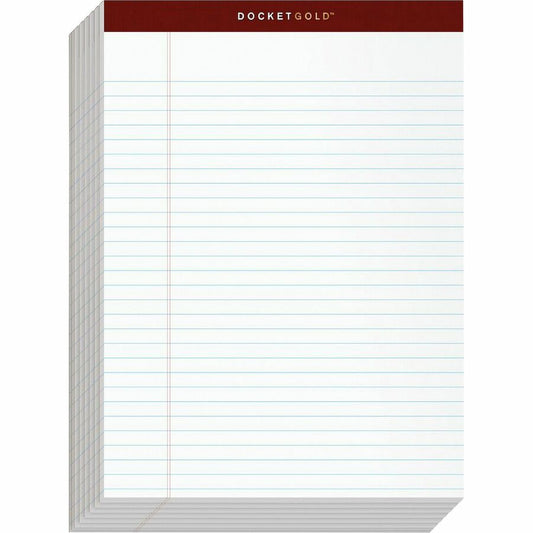 TOPS Docket Gold Legal Ruled White Legal Pads - 50 Sheets - Double Stitched - 0.34" Ruled - 20 lb Basis Weight - 8 1/2" x 11 3/4" Sheet Size - White Paper - Burgundy Binding - Perforated, Hard Cover, Resist Bleed-through, Easy Tear, Sturdy Back, Rigid...