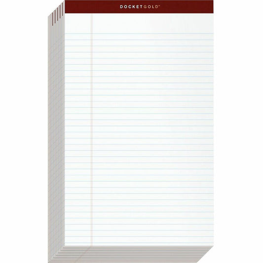 TOPS Docket Gold Legal Ruled White Legal Pads - Legal - 50 Sheets - Double Stitched - 0.34" Ruled - 20 lb Basis Weight - Legal - 8 1/2" x 14" Sheet Size - White Paper - Burgundy Binding - Perforated, Hard Cover, Heavyweight, Bond Paper, Resist Bleed-th...