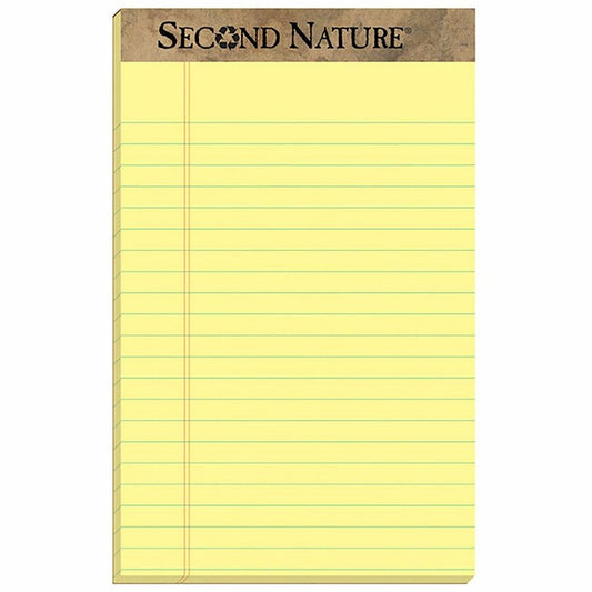 TOPS Second Nature Recycled Jr Legal Writing Pad - 50 Sheets - 0.28" Ruled - 15 lb Basis Weight - Jr.Legal - 5" x 8" Sheet Size - Canary Paper - Perforated - 12 / Dozen