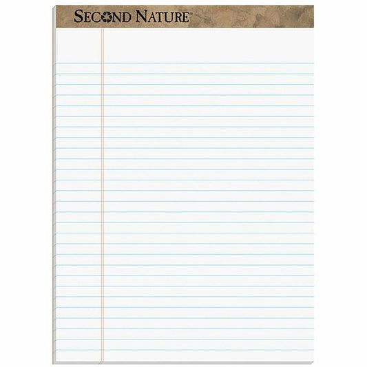 TOPS Second Nature Legal Rule Recycled Writing Pad - 50 Sheets - 0.34" Ruled - Red Margin - 15 lb Basis Weight - 8 1/2" x 11 3/4" Sheet Size - White Paper - Perforated, Resist Bleed-through, Easy Tear - 12 / Dozen