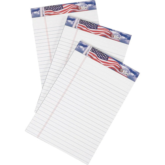 TOPS American Pride Binding Legal Writing Tablet - Jr.Legal - 50 Sheets - Strip - 16 lb Basis Weight - Jr.Legal - 5" x 8" Sheet Size - White Paper - Perforated, Bleed Resistant - 1 Pack