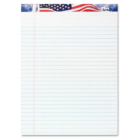 TOPS American Pride Writing Tablets - 50 Sheets - Strip - 0.34" Ruled - 16 lb Basis Weight - 8 1/2" x 11 3/4" Sheet Size - White Paper - Perforated, Bleed Resistant - 1 Pack