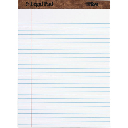 TOPS Letr-trim Perforated Legal Pads - 50 Sheets - Double Stitched - 0.34" Ruled - 16 lb Basis Weight - 8 1/2" x 11 3/4" Sheet Size - White Paper - Perforated, Hard Cover - 12 / Dozen