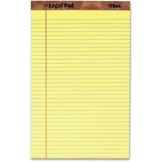 TOPS The Legal Rule Writing Pads - Legal - 50 Sheets - Double Stitched - 0.34" Ruled - 16 lb Basis Weight - Legal - 8 1/2" x 14" Sheet Size - Canary Paper - Perforated, Hard Cover, Heavyweight - 12 / Dozen