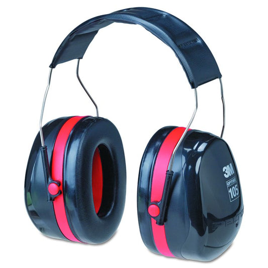 PELTOR OPTIME 105 High Performance Earmuffs, 30 dB NRR, Black/Red