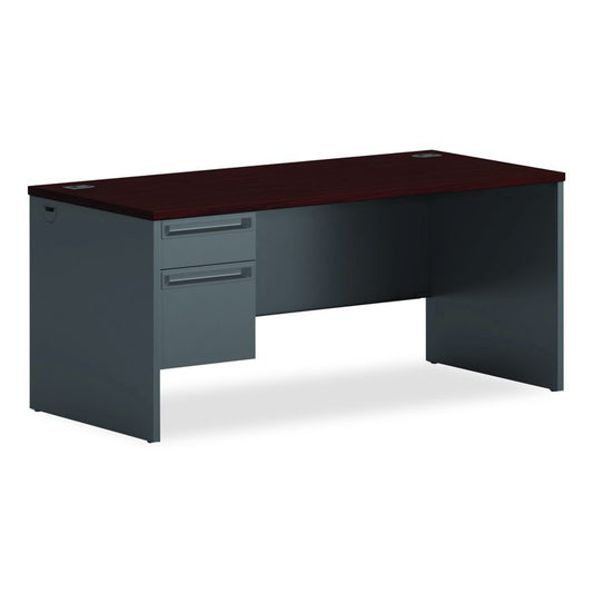 38000 Series Left Pedestal Desk, 66" x 30" x 29.5", Mahogany/Charcoal